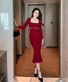 【2色】スクエアネック 高品質 小顔効果 真珠 宴会 ナイトドレス 披露宴 XH2-JY6017