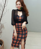 キャバドレス 谷間魅せ セクシー 指名 パッチワーク チェック柄 XH2-LQE8387B538