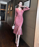 ロングドレス  レース セクシー  高品質  着瘦せ 宴会 二次会  LT2-JY20020