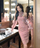 ピカピカ 可愛い キャバドレス セクシー ベアトップ 指名 ナイトドレス 宴会 XH2-ZED885258DXH418