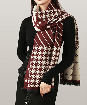 【5色】スカーフ かわいい コーデ万能 保暖性 キャバクラ 千鳥格子 XH9-DQST-QN01