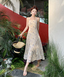 サンドレス 花柄 旅 ホルターネック 海辺 仙女風 XH2‐YY-NRJ2LEQE288-B