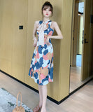 レトロ調花柄ミニドレスAラインリボン大人可愛いXH2-JY3858