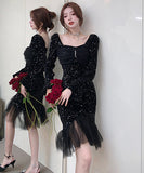 2色  キラキラ  膝丈ドレス  チュール  高級感  二次会  披露宴  LT2-LQE5954GT528