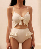 【3色】水着 モノキニ 大人可愛い フリル リボン 着瘦せ XH7-CF-YE9827