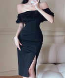 パーティードレス フリル 宴会 エレガント セクシー オフショルダー 高級感 XH2-LQE5170H418