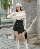 【2色】秋新作 ミニドレス ツイード 可愛い 非対称 脚長効果 コーデ万能 XH2-YL3016