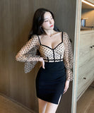 水玉柄 レース かわいい 新作 清楚感 ゴージャス 高見え キャバドレス ミニドレス MY2-YM8642