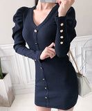 【2色】ニットワンピース セクシー 同伴 パフスリーブ 韓国スタイル XH2-ZED888681BH538