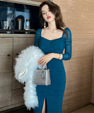 エレガント 結婚式 スクエアネック 高級感 スリット 淑女 セレブ風 XH2-JY9551