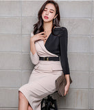 Vネック ひざ丈ドレス   ゴージャス レース  高級感  二次会  通勤 LT2-ZED887330E