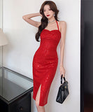 キラキラ 宴会 パーティー ホルターネック キャバドレス セクシー ゴージャス XH2-LQE8323MR418