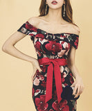 花柄 セクシー オフショルダー エレガント 気質 宴会 パーティー XH2-ZED88703E