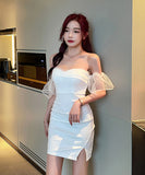 【ホワイト・ブラック】ミニドレス キャバドレス セクシー 新作 オフショルダー my2-ym8712