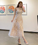 花柄 刺繡 ロングドレス セレブ 気質 チュール XH2-ZED887063E