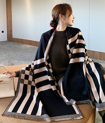 2色 縞柄  50%カシミアスカーフ  韓国ファッション 厚手 保暖性 高級感 LT9-CM-2