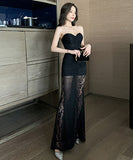 レース  ロングドレス 宴会 パーティー ワンショルダー 脚長効果 ゴージャス  LT2-YM9106