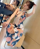 レトロ調花柄ミニドレスAラインリボン大人可愛いXH2-JY3858