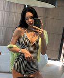 2色 背露出 千鳥柄 新作 水着 モノキニ タンキニ ビキニ 体型カバー MY7-KSD1962