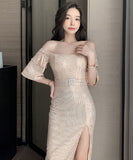 チューブトップ キラキラ ロングドレス 谷間魅せ  セクシー  高級感  LT2-YM9107