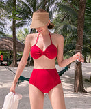 2色選択 プリーツ 脚長効果 ホルターネック ビキニ セクシー XH7-DP-A19954