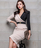 Vネック ひざ丈ドレス   ゴージャス レース  高級感  二次会  通勤 LT2-ZED887330E