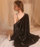 【2色】 ベロア  パジャマセット  セクシー   ルームウェア  新作  背露出　LT8-GR1699