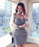チェック柄 オフショルダー 大人かわいい セクシー 新作 ドレス ミニドレス MY2-ZED888383BH538