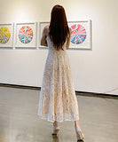 花柄 刺繡 ロングドレス セレブ 気質 チュール XH2-ZED887063E