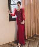 エレガント Ⅴネック 谷間魅せ 刺繡 高級感 宴会 演奏会 ロングドレス 淑女 XH2-YFTK5.6