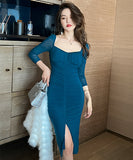 エレガント 結婚式 スクエアネック 高級感 スリット 淑女 セレブ風 XH2-JY9551