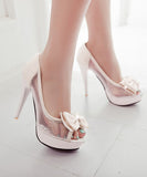 3色 履き やすい 脚長効果 ゴージャス 高見え リボン ハイヒール パンプスYN5022