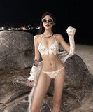 ビーチ水着 ホワイトフラワー総レース三角ホルターネックビキニXH7-GM-adn