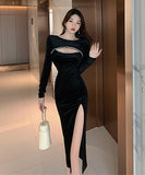 【2色】セクシー 秋新作 ロングドレス 宴会 谷間魅せ エレガント スリット 姉 XH2-LQE7987H425