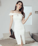 Vネック 谷間魅せ オフショルダー セクシー 韓国 ファッション 新作 脚長効果 MY2-ZED888381BH538