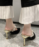 パール スタイル ブラック ハイヒール スリッパ 高見え ゴージャス 高級感 YN5025