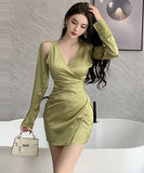 春新作 Ⅴネック 谷間魅せ セクシー 指名 キャバドレス ミニドレス XH2-ZED889525GT347