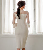 Vネック ひざ丈ドレス   ゴージャス レース  高級感  二次会  LT2-ZED889060BM131