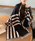 2色 縞柄  50%カシミアスカーフ  韓国ファッション 厚手 保暖性 高級感 LT9-CM-2