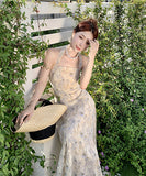 サンドレス 花柄 旅 ホルターネック 海辺 仙女風 XH2‐YY-NRJ2LEQE288-B