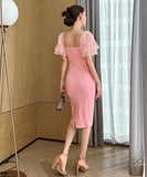 2色 チュール  ロングドレス  宴会  清新感  着瘦せ 高級感  LT2-JY5908