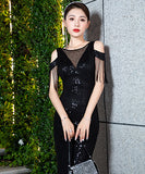 スパンコール  キラキラ ロングドレス ゴージャス  高級感 二次会 披露宴 LT2-WYSS8161