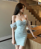 4color オフショルダー レース ミニドレス 肌見せ ナイトクラブ Vネック 肌見せ MY2-YM8654