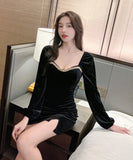 3色 ミニドレス キャバドレス 長袖 肌見せ ゴージャス 高見え ベルベット MY2-MLS5993