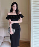 パーティードレス フリル 宴会 エレガント セクシー オフショルダー 高級感 XH2-LQE5170H418