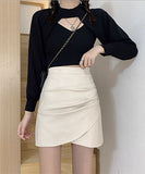 【3色】ミニスカート PU 非対称 秋新作 Aライン 可愛い 韓国スタイル おしゃれ XH2-CFYZ002
