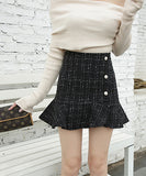 【2色】可愛い ミニドレス ツイード 非対称 フリル 秋新作 女子力 コーデ万能 XH2-YL3013