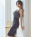 キラキラ キャバドレス chic セクシー 着瘦せ パッチワーク XH2-ZED881830BH506