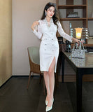 Vネック  パーティードレス   レース  高級感   ゴージャス セクシー LT2-JY5639