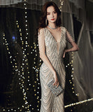 華奢感 ナイトドレス キラキラ パーティー Ⅴネック 谷間魅せ 演奏会 ロングドレス XH2-YFTK1125